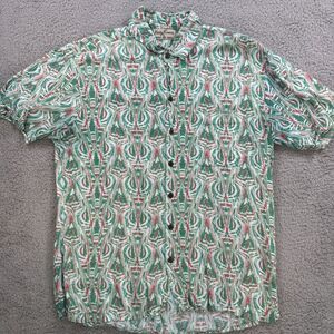 Kenny Flowers Shirt Mens M Green Short Sleeve Island Classics Hawaiian Rayon